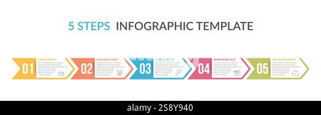 Five arrows with numbers and text, five steps - infographic template, vector eps10 illustration Stock Vector