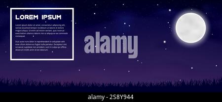 White frame with text on the background of night sky with stars and moon, vector eps10 illustration Stock Vector