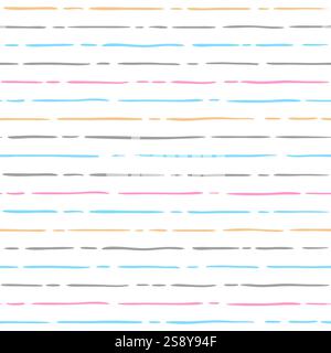 Seamless pattern. Colored thin fuzzy horizontal lines are broken in places with blurred edges on a white background Stock Vector