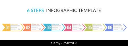Six arrows with numbers and text, six steps - infographic template, vector eps10 illustration Stock Vector