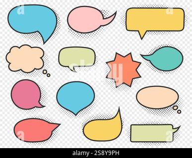 Hand drawn colored speech bubbles, halftone shadows, vector eps10 illustration Stock Vector
