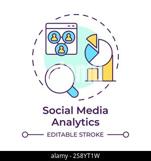 Social media analytics multi color concept icon Stock Vector