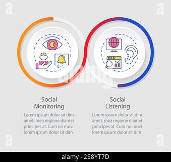 Social media listening infographics circles sequence Stock Vector