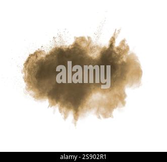 Explosion of deep brown powder on white background Stock Photo - Alamy