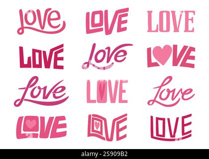 Love hand lettering collection set. Vector design hand lettering illustration for web, t-shirt design, other graphic design use Stock Vector