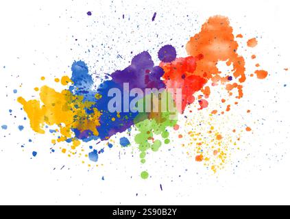 Hand painted abstract rainbow coloured hand painted watercolour splatter design Stock Vector