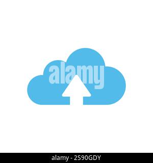 upload cloud blue icon flat vector illustration Stock Vector