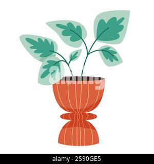 Branches of leaves in a modern vase. Simple Bouquet.Spring floral plant, field bloom, cut meadow. Stock Vector