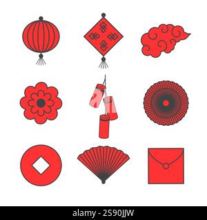 red color set icon symbol chinese new year Stock Vector