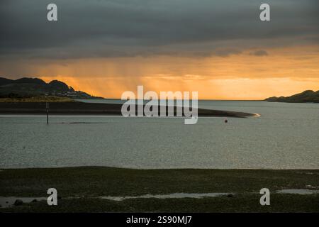 Sunset over the Tawatahi River Estuary, Raglan, North Island, New Zealand Stock Photo