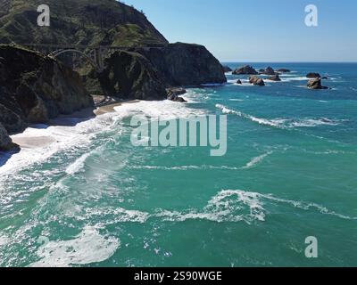 Cliffs with Little Sur River Bridge, California Stock Photo