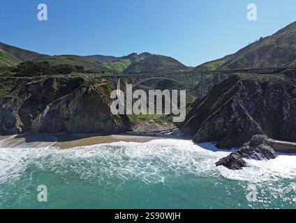 Landscape with Little Sur River Bridge, California Stock Photo