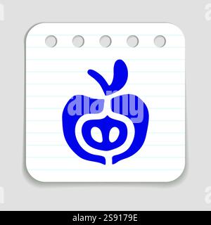 Apple half doodle icon hand drawn with blue pen on a notepaper in flat style. Vector illustration Stock Vector