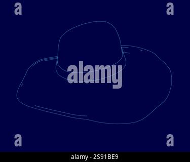Hat with a brim is shown on a blue background. The hat is a hat with a brim, and it is the main focus of the image Stock Vector