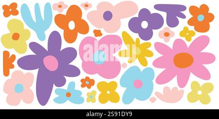 Vibrant floral design featuring colorful daisies in pink, orange, and yellow. Perfect for spring decor, patterns, and nature-inspired artwork Stock Vector