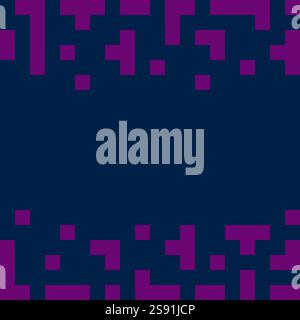 Pixels Top and Bottom Frame border Trendy violet on dark blue. Pixel Art Copy space Template concept. Isolated Vector illustration Thematic cards, leaflet, invitation, price, label or web promo banner Stock Vector