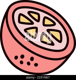 Citrus orange or grapefruit doodle icon hand drawn with black line in freehand style and colored. Vector illustration isolated on white background Stock Vector