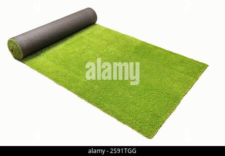 Artificial rolled green grass, isolated on white Stock Photo