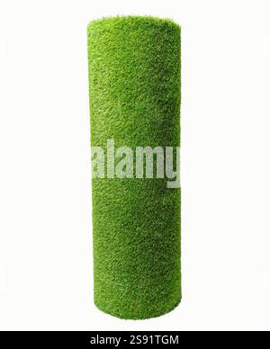 Vertical artificial rolled green grass, isolated on white Stock Photo