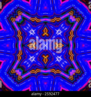 A unique kaleidoscope made from a photograph. Abstract kaleidoscope background. Beautiful psychedelic circular pattern. Multicolor geometric texture Stock Photo