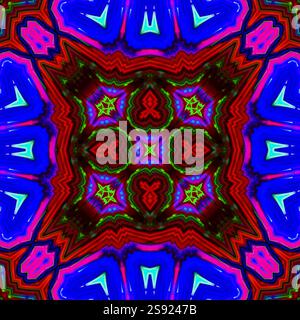 A unique kaleidoscope made from a photograph. Abstract kaleidoscope background. Beautiful psychedelic circular pattern. Multicolor geometric texture Stock Photo