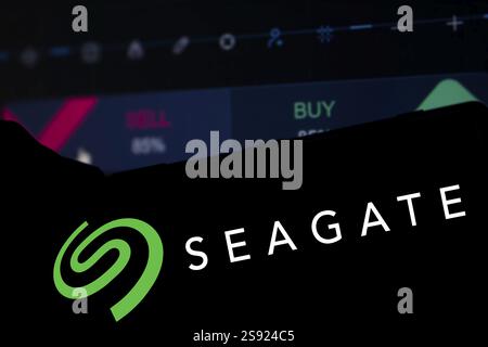 Dhaka, Bangladesh- 19 Jan 2025: seagate logo is displayed on smartphone. Seagate is an American data storage company Stock Photo
