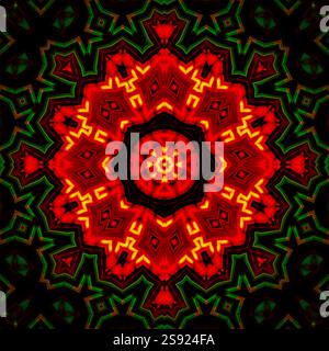 A unique kaleidoscope made from a photograph. Abstract kaleidoscope background. Beautiful psychedelic circular pattern. Multicolor geometric texture Stock Photo