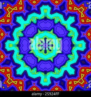 A unique kaleidoscope made from a photograph. Abstract kaleidoscope background. Beautiful psychedelic circular pattern. Multicolor geometric texture Stock Photo