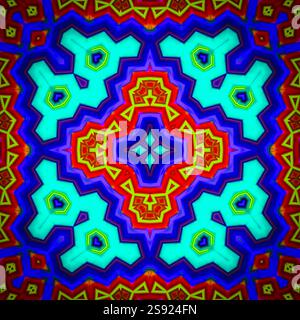 A unique kaleidoscope made from a photograph. Abstract kaleidoscope background. Beautiful psychedelic circular pattern. Multicolor geometric texture Stock Photo