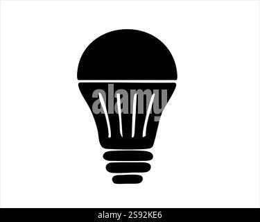 LED Light Bulb Silhouette Icon Representing Energy Efficiency and Innovation Stock Vector