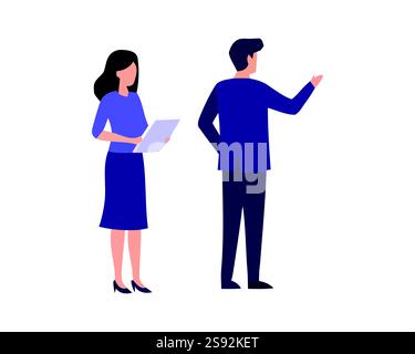Business Team Discussion Illustration - Professional Male and Female Collaboration Concept Stock Vector