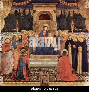 The San Marco Altarpiece (also known as Madonna and Saints) is a painting by the Italian early Renaissance painter Fra Angelico, housed in the San Marco Museum of Florence, Italy. It was commissioned by Cosimo de' Medici the Elder, and was completed sometime between 1438 and 1443. Stock Photo