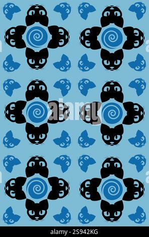 Crazy kitten vector pattern or background. Stock Vector