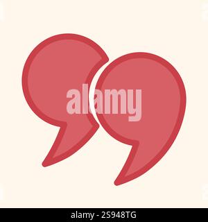 Red icons in the form of quotation marks with an outline on a light background. Stock Vector