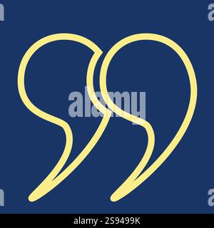Yellow outlines of quotation marks on a blue background. Stock Vector