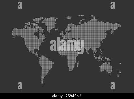 A simple point-based world map in a modern style. A world map made up of dots on a dark background. Stock Vector
