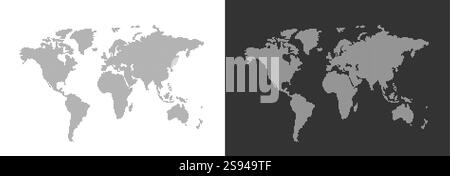 A set of point maps of the world in a modern style. A world map made up of dots on a dark background. Stock Vector