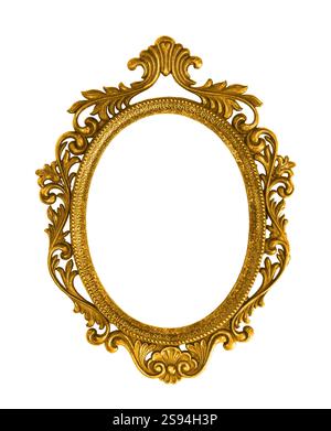 Golden oval baroque style picture frame isolated cutout Stock Photo