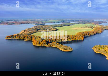 Aerial view over lake Schaalsee at Biosphärenreservat Schaalsee in ...