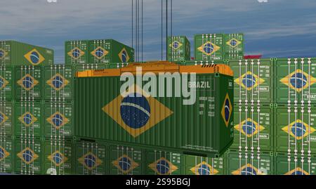 Brazil export production and import cargo containers in row business ...