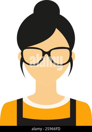 Vector illustration of shop assistant wearing glasses, black apron, orange shirt, representing modern retail worker Stock Vector