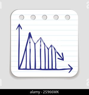 Doodle Graph icon. Blue pen hand drawn infographic symbol on a notepaper piece. Line art style graphic design element. Web button with shadow. Decline Stock Vector