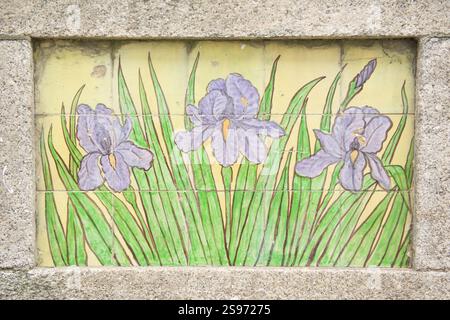 Ceramic Tile Panel with Iris Flower Design Stock Photo