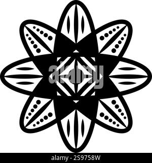 Mandala, bethlehem star, eight-petal flower, harmony and infinity symbol. Recycling and cyclicality. Black line vector monochrome illustration Stock Vector