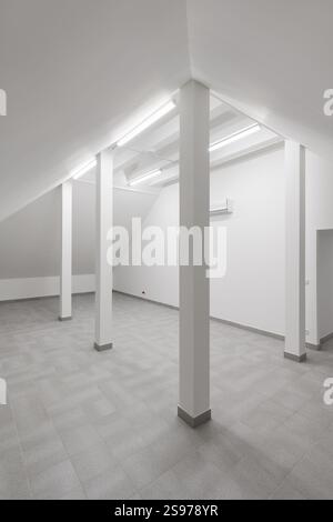 Empty Modern Room with Columns and Tiled Floor Stock Photo