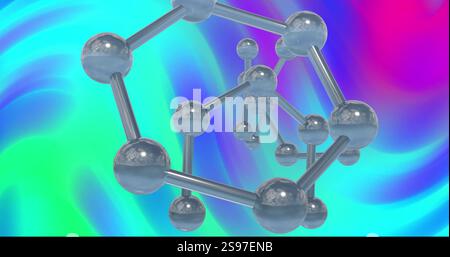 Molecular structure image over vibrant, colorful gradient background Stock Photo