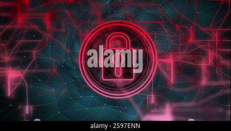 Lock icon and network connections, data security image over abstract background Stock Photo