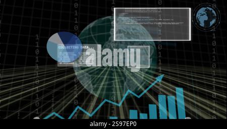 Collecting data image over globe with charts and graphs Stock Photo