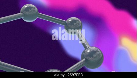 Molecular structure image over vibrant pink and purple gradient background Stock Photo