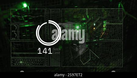 Digital world map and data analysis image over green glowing network Stock Photo